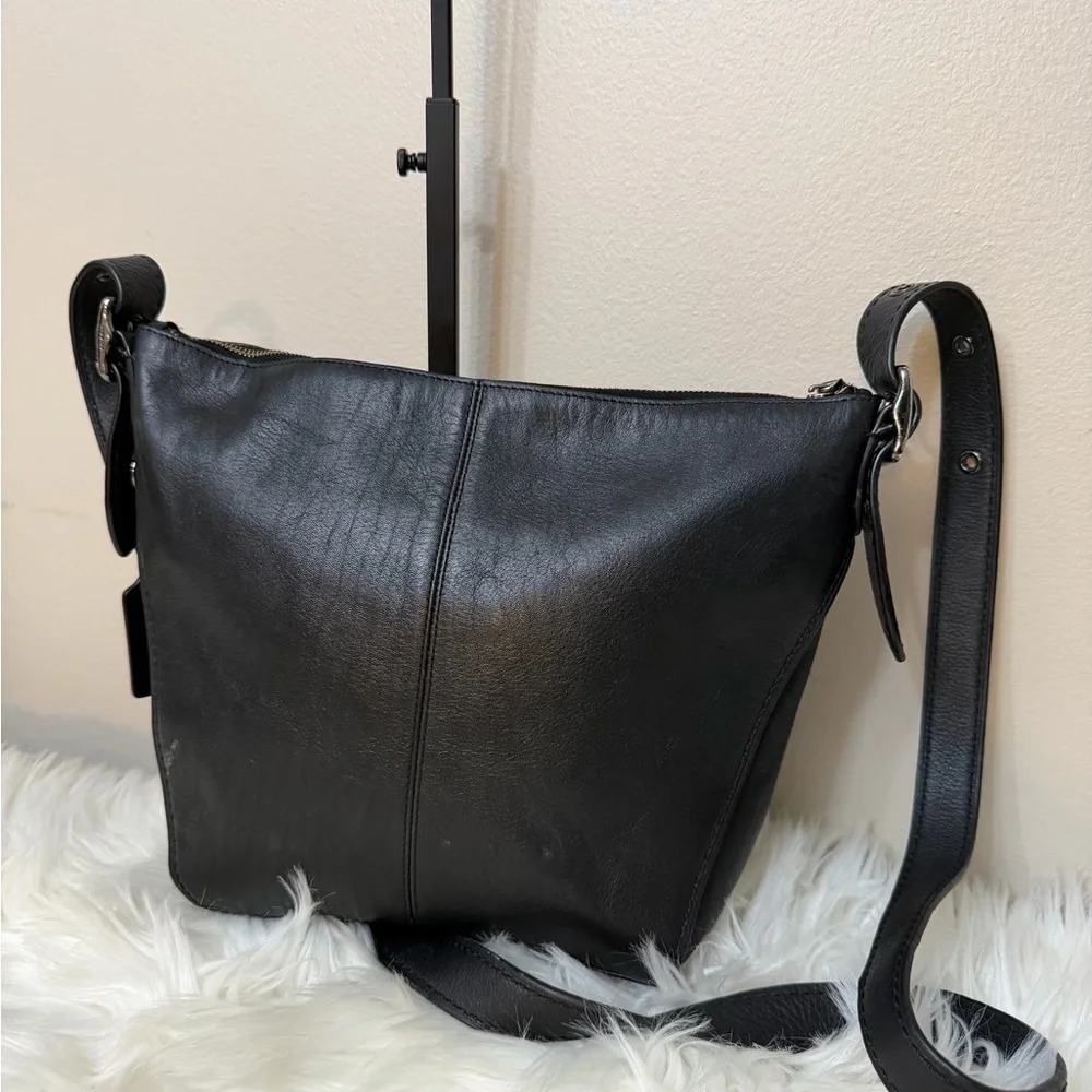 COACH#21377 Black Leather Small Dufflette Crossbody Bag